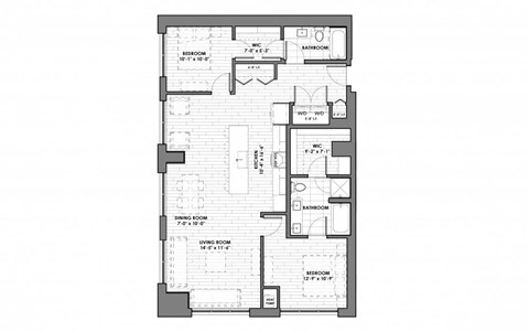 Floor plan for 2 beds, 2 baths, 1332 sqft